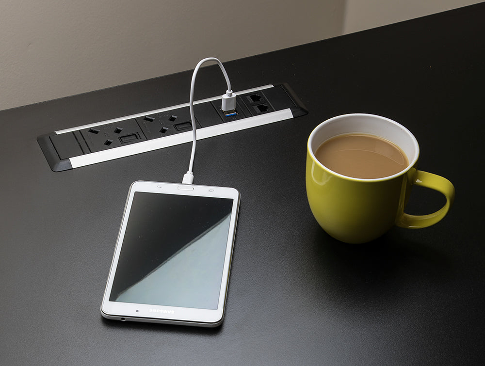 Slimline Omega In-Desk Power Module with 2x Sockets and USB (Type A + C)