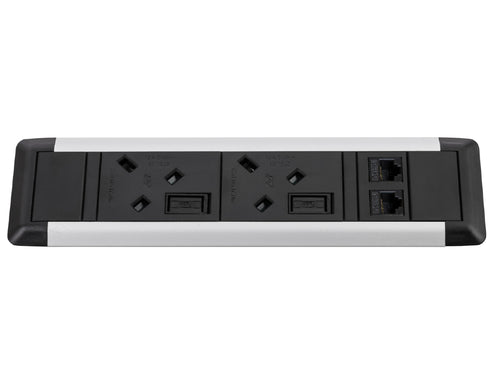 Slimline Omega 2 UK Sockets In Desk Power Module Black