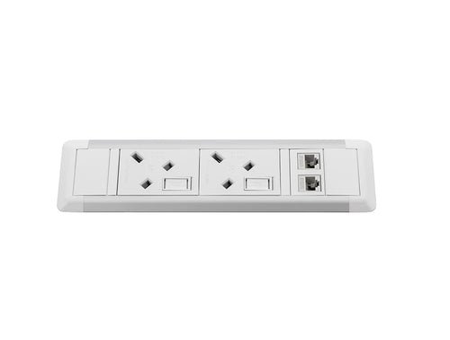 Slimline Omega 2 UK Sockets In Desk Power Module Black