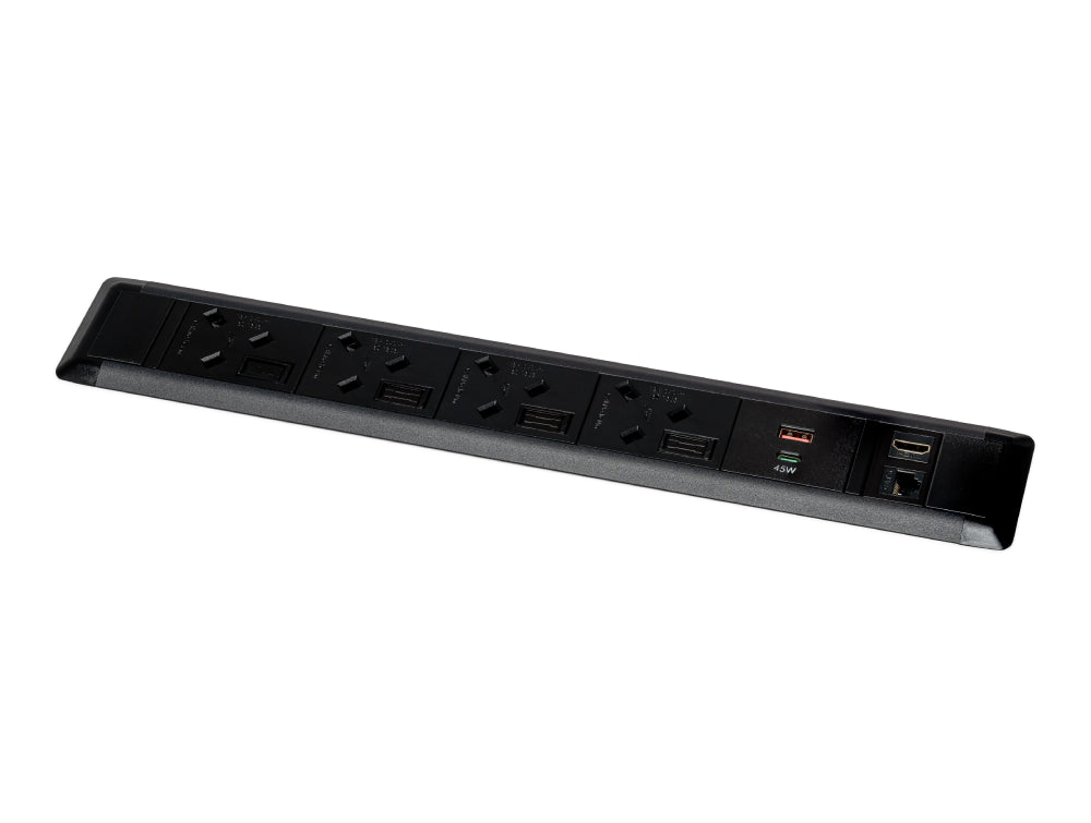 Slimline Omega 4 UK Sockets In Desk Power Module Black