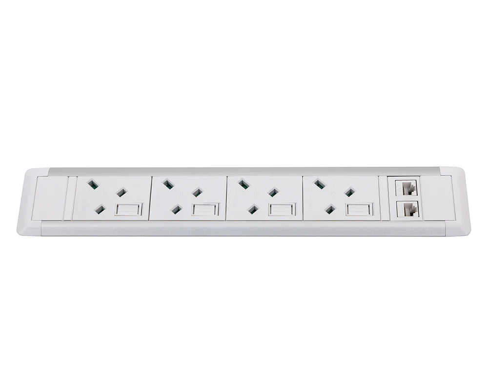 Slimline Omega 4 UK Sockets In Desk Power Module White