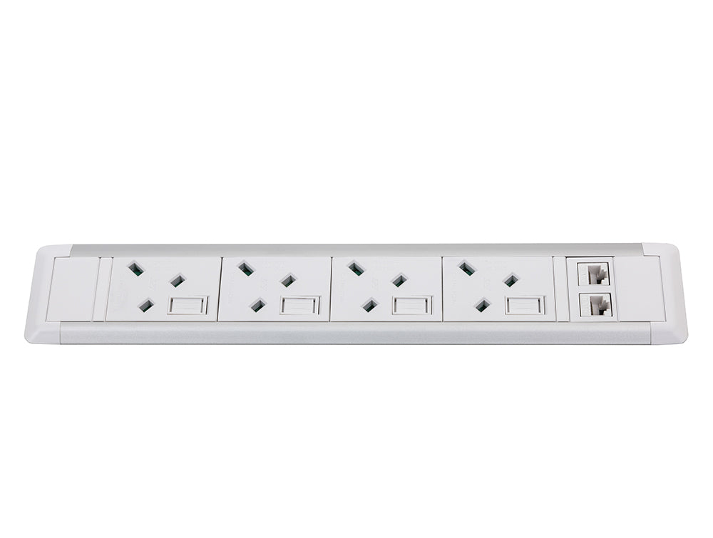 Slimline Omega 4 UK Sockets In Desk Power Module White