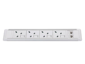 Slimline Omega 4 UK Sockets In Desk Power Module White