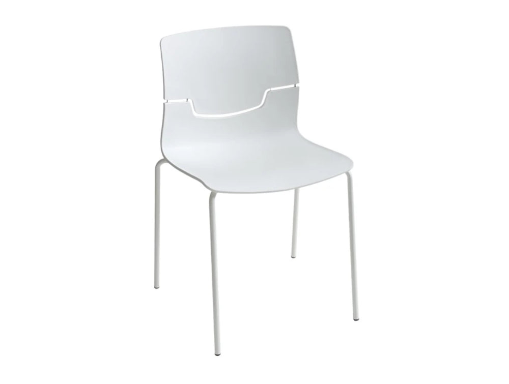 Gaber Slot Stacking Canteen Chair Without Armrests In White With Metal Legs