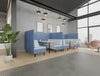 Snug 4 Seater Blue Finish High Back Meeting Sofa Booth with Malin Canteen Chair in Reception Setting