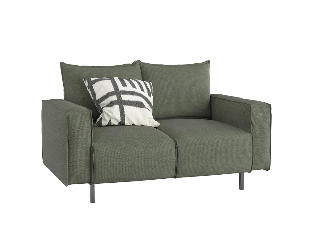 Snug Modern 2 Seater Sofa With Green Upholstered Finish And White Cushion