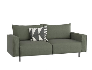 Snug Modern Sofa With Green Upholstered Finish And Black Metal Frame