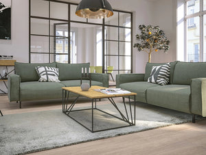 Snug Modern Sofa With Green Upholstered Finish And White Cushions