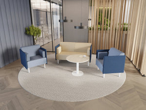 Snug Office Soft Seating Blue and 2 Seater Sofa with Nexis Table in Office Setting