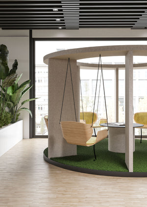 Social Acoustic 6 Person Swing with Indoor Plant in Breakout Setting