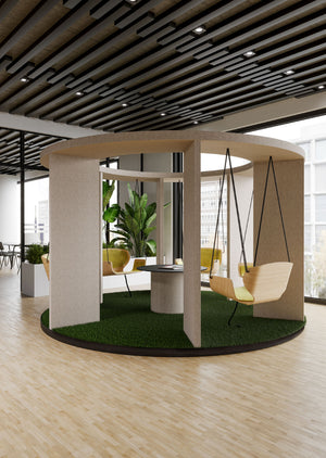 Social Acoustic 6 Person Swing with Indoor Plant in Reception Setting