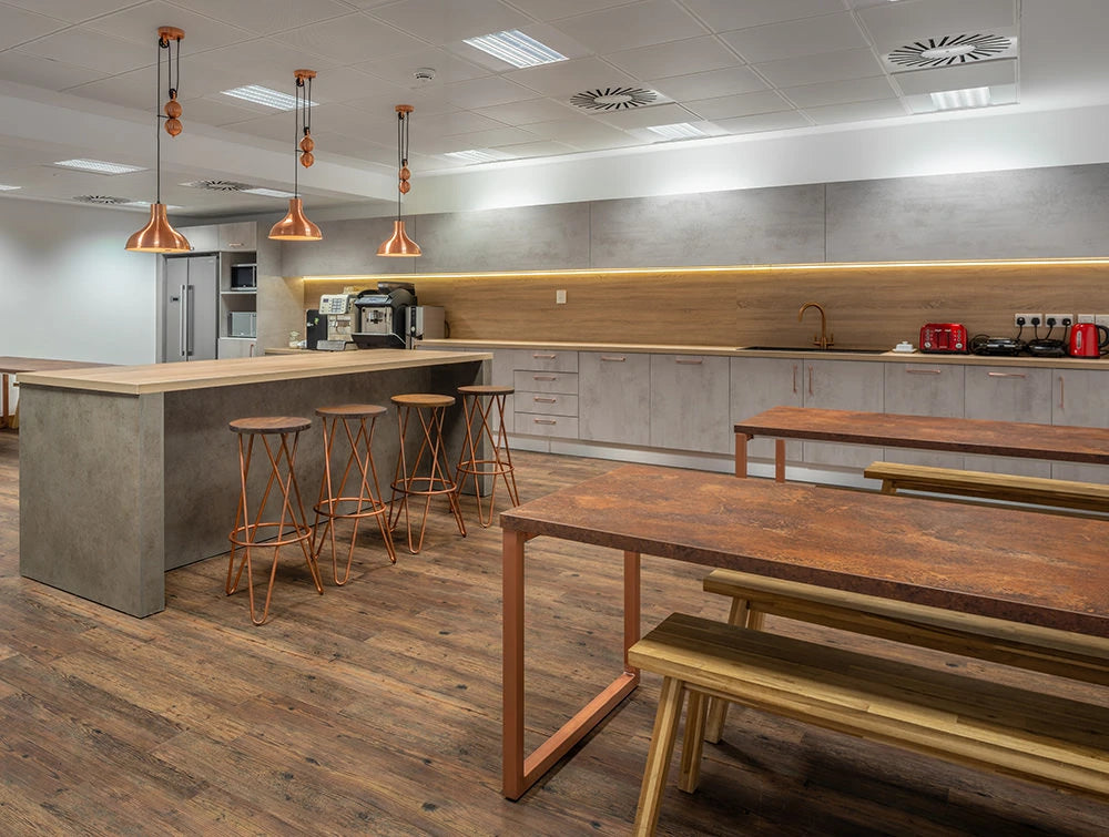 Social Talent Office Layout Cateen Seating Furniture Rustic Look