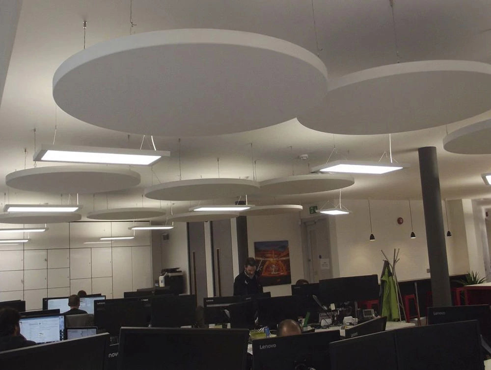 Soundtect Acoustic Circles Hanging Panels With White Recycled Plastic Finish