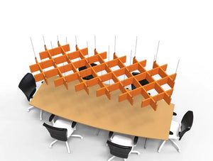 Soundtect Freestyle Recycled Acoustic Hanging Panel In Orange Eco Friendly Finish In Meeting Room