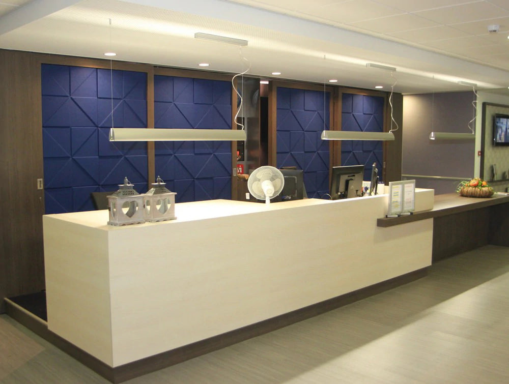 Soundtect Prism Recycled Acoustic Wall Panel In Dark Blue Finish For Reception Areas