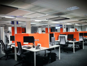 Soundtect Recycled White Grey and Black Hanging Acoustic Panel Class for Modern Open Offices