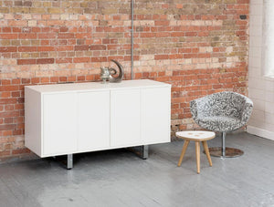 Spacestor Andante Boardroom Storage System 2 In White With Grey Chair And Small Side Table