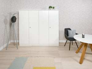 Spacestor Forte Freestanding Storage 5 In White With Coat Hanger And Dark Grey Chair