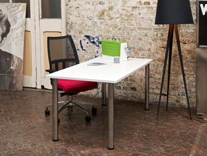 Spacestor Osborne Meeting Table 2 In Rectangular Variant With Mesh Office Chair And Floor Standing Lamp