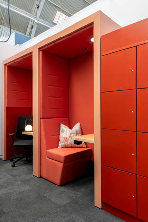 Spacestor Portals Individual Working Space in Red Interior with Red Door Lockers