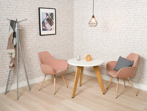 Spacestor Rip Breakout Table 2 In Round Variant With Pink Armchair And Grey Coat Stand