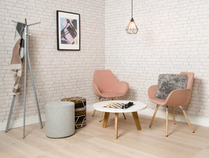 Spacestor Rip Breakout Table 6 In Round Coffee Table Variant With Pink Armchair And Poufs
