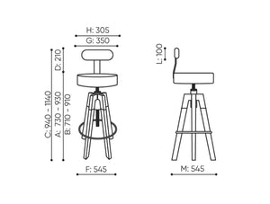 Spin 2 Bar Stool with Footrest Dimensions