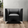 Stand Alone Armchair in Black Faux Finish with Indoor Plant in Modern Office Setting