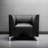 Stand Alone Armchair in Black Faux Leather in Modern Office Setting