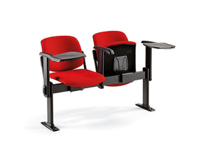 Star Modular Upholstered Beam Seating Chairs In Red With Armrests And Attached Table