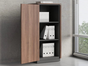 Status Executive Furniture Range 1 Left Door Closed Storage Medium Cabinet Open In Lowland Nut Finish