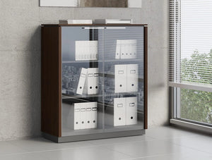 Status Executive Furniture Range 2 Glass Door Closed Storage Medium Cabinet In Chestnut Finish
