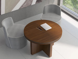 Status Executive Furniture Range Circular Meeting Table With Panel Leg In Chestnut Finish