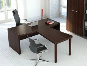 Status Executive Manager Desk With Front Extension In Chestnut Finish And Ergonomic Chairs 