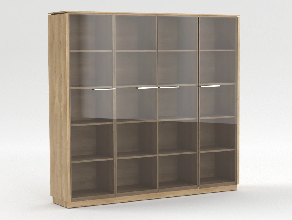 Status Executive Storage Unit With Glass Doors 1871Mm Natural Oak Finish