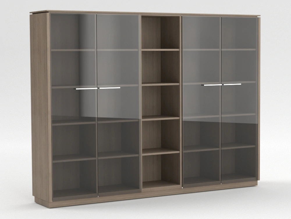 Status Executive Wide Storage Unit With Glass Doors 1871Mm Canadian Oak Finish
