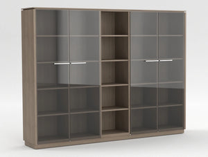 Status Executive Wide Storage Unit With Glass Doors 1871Mm Grey Oak Finish