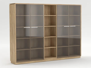 Status Executive Wide Storage Unit With Glass Doors 1871Mm Natural Oak Finish