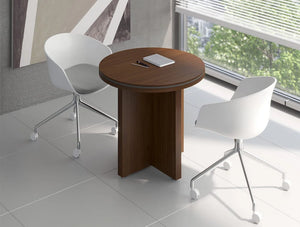 Status Narrow Round Meeting Table With Panel Leg Base In Chestnut Finish