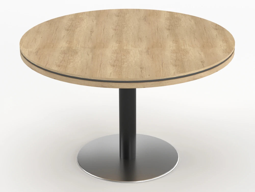 Status Round Meeting Table 800mm Natural Oak Finish Black Base