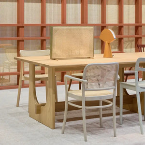 Sund M Wooden Meeting Room Table with Meeting Room Chair and Desk Screen in Modern Office Setting