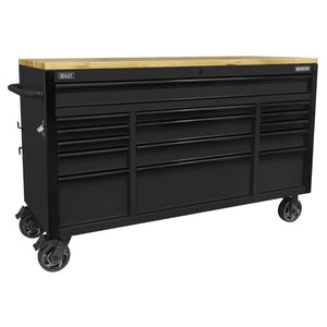 Superline PRO Black Edition Mobile Trolley with Wooden Worktop 15 Drawer 1549mm