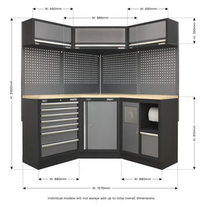 Superline PRO Corner Storage System with Wood Worktop 1.55m APMSSTACK08W 13
