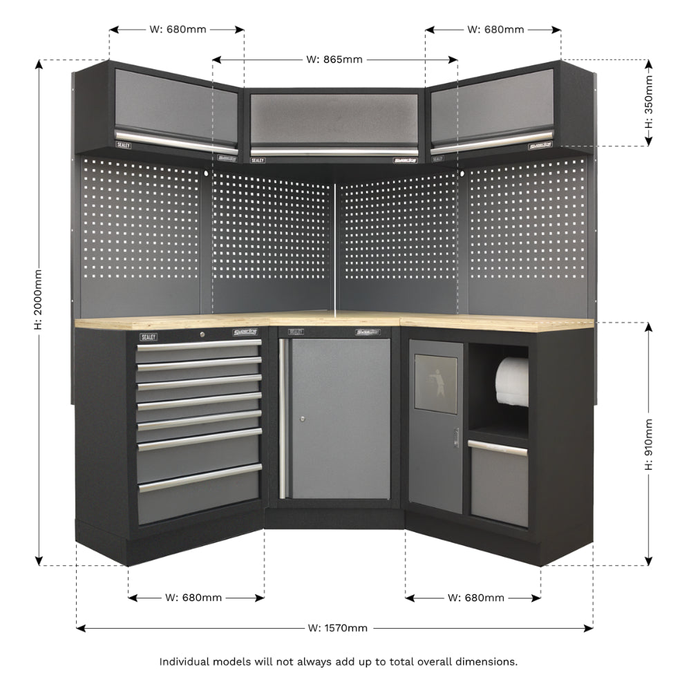 Superline PRO Corner Storage System with Wood Worktop 1.55m APMSSTACK08W 13