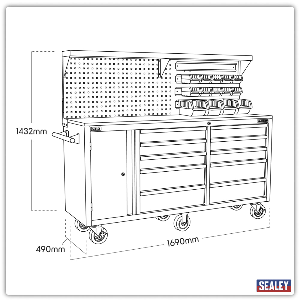 Superline PRO Mobile Workstation with Backboard 10 Drawer AP6310 15
