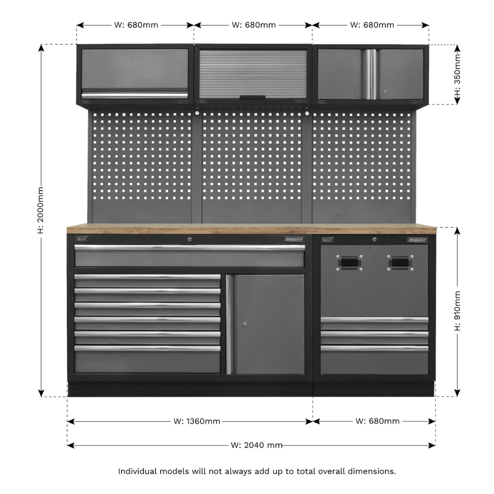 Superline PRO Modular Storage System Combo with Pressed Wood Worktop APMSSTACK14W 11
