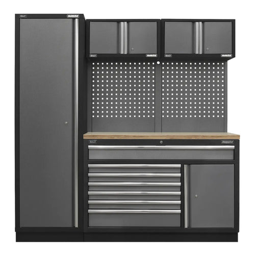 Superline PRO Storage System with Pressed Wood Worktop 1.96m with Modular Wall Cabinet with 2-Doors