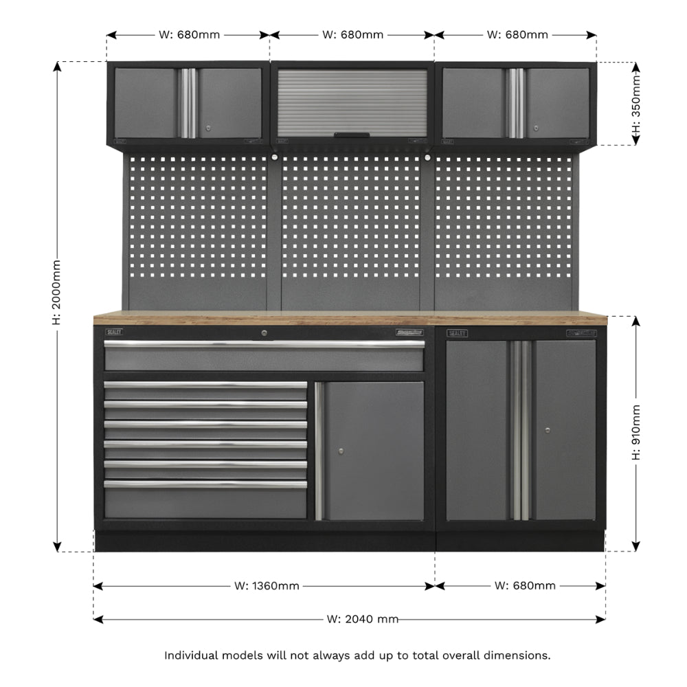 Superline PRO Storage System with Pressed Wood Worktop 2.04m APMSSTACK11W 10
