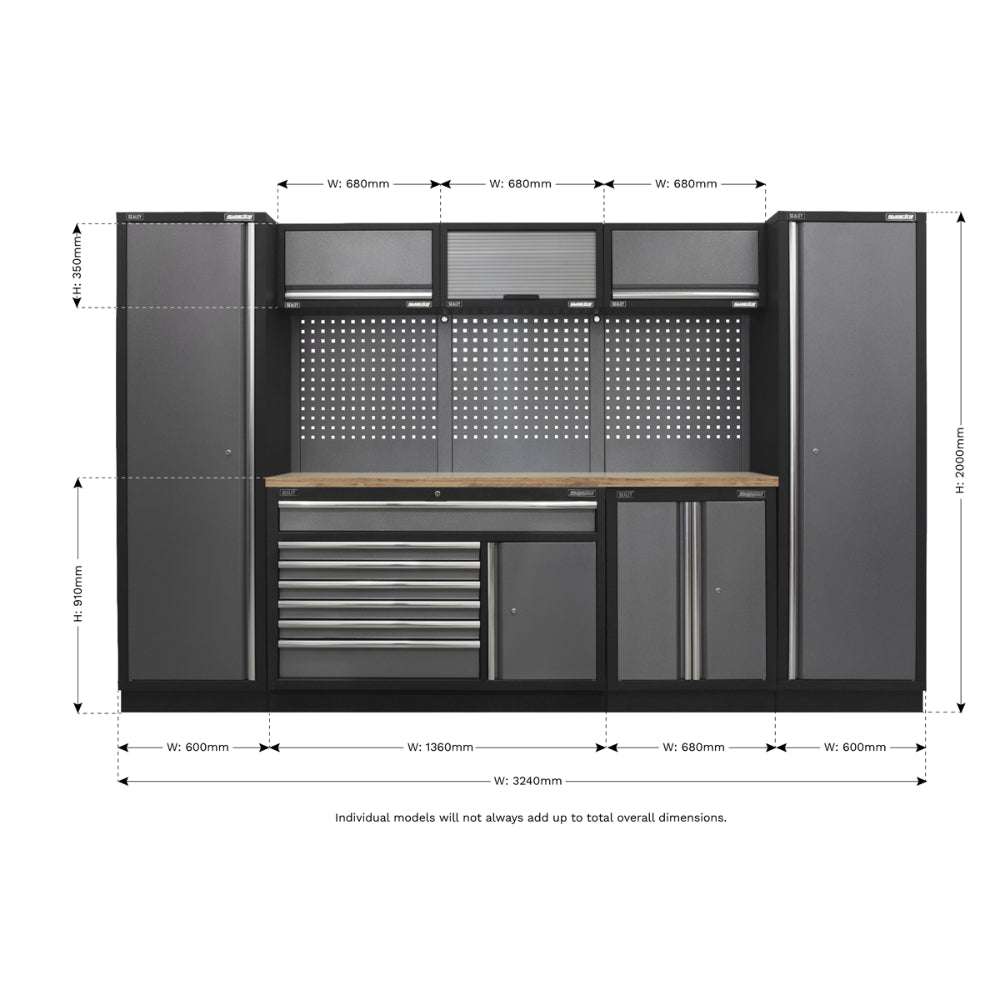 Superline PRO Storage System with Pressed Wood Worktop 3.24m APMSSTACK13W 11