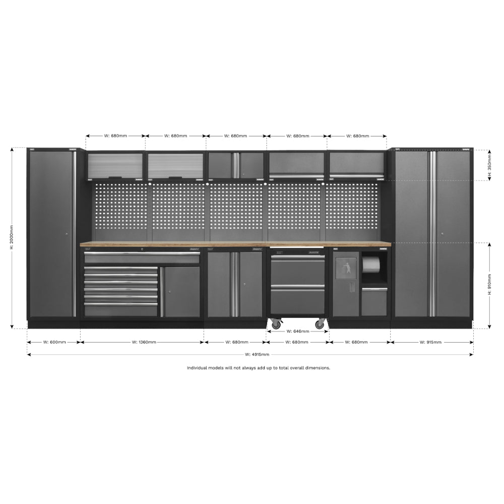 Superline PRO Storage System with Pressed Wood Worktop 4.92m APMSSTACK15W 14